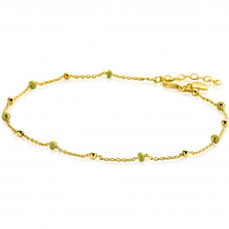 ZINZI gold plated zilveren fantasie enkelband met 7 geelgroene donuts en glanzende bolletjes 23-27cm ZIE2508