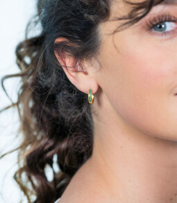 Zinzi zilveren oorringen geelverguld 15 x 3mm groen ZIO191GG