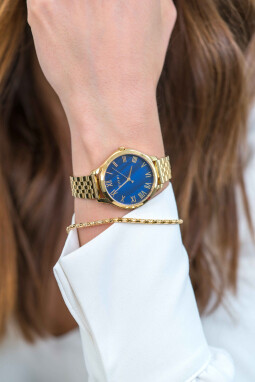 ZINZI horloge JULIA 34mm donkerblauwe parelmoer wijzerplaat romeinse cijfers goudkleurige stalen kast en band ziw1147
