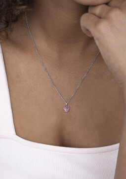 ZINZI zilveren hanger hartje roze ZIH2071R