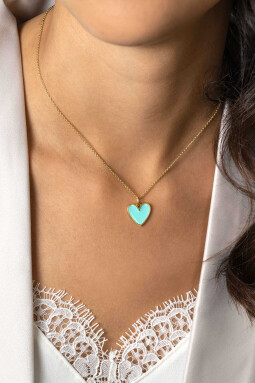 ZINZI gold plated zilveren hanger hart 15mm met turquoise emaille ZIH2314T (zonder collier)