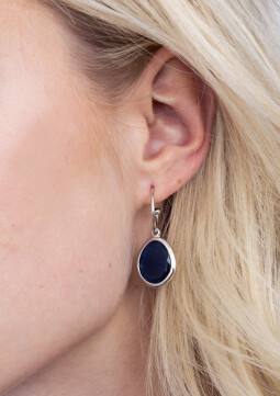 ZINZI zilveren trendy oorsieraden 35mm met ovale blauwe kleursteen ZIO1998