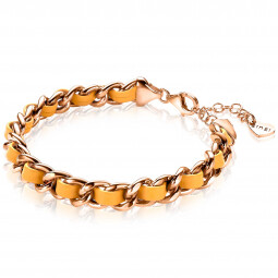 ZINZI zilveren gourmet armband 14K rosé verguld geel koord 18-21cm ZIA1095G