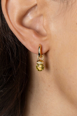 15mm ZINZI gold plated zilveren oorbedels met ronde groen peridot kleurstenen en bezet met witte zirconia's ZICH2428 (zonder oorringen)