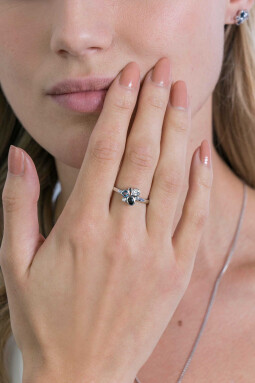 ZINZI zilveren ring trendy vormen zwart blauw wit ZIR2120