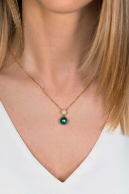 ZINZI zilveren parelhanger geelverguld 18mm witte zirconia's groene parel ZIH1151GG