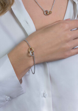 ZINZI zilveren armband bicolor schakel met twee ringen verbonden 17-20cm ZIA2102