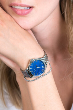 ZINZI horloge JULIA 34mm donkerblauwe parelmoer wijzerplaat romeinse cijfers stalen kast en band ZIW1146
