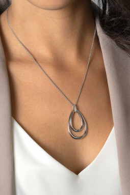 70cm ZINZI zilveren ketting met luxe ovale hanger 45mm, valt lang om de hals ZIC2489