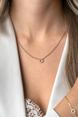 ZINZI gold plated zilveren ketting met open rondje (7,5mm) bezet met witte zirconia's 40-45cm ZIC2550Y