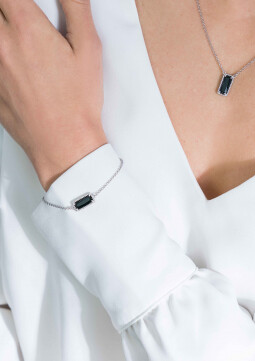 ZINZI zilveren fantasie armband met rechthoek zwart 16,5-19cm ZIA2113