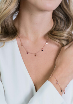 ZINZI zilveren fantasie ketting 14K rosé verguld 45cm rond wit zwart rood ZIC1995R