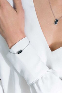 ZINZI zilveren fantasie armband met rechthoek zwart 16,5-19cm ZIA2113