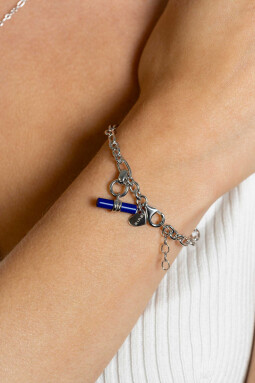 ZINZI zilveren schakel armband (4mm breed) met trendy kapittelstokje (T-bar) bezet met lapis lazuli 18-20cm ZIA2478