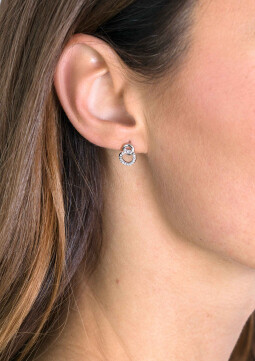 ZINZI zilveren oorknoppen 11mm verbonden rondjes glad en witte zirconia ZIO2045