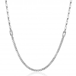 ZINZI zilveren schakelketting met gourmet en vierkante schakels met rechthoekige zetting witte zirconia 42-45cm ZIC2519