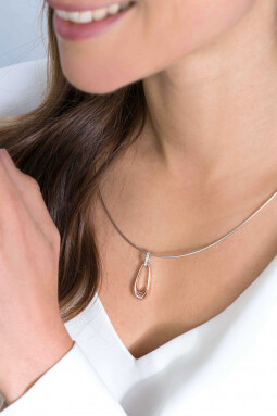 ZINZI zilveren hanger 14K rosé verguld 32mm open druppelvorm witte zirconia ZIH2125
