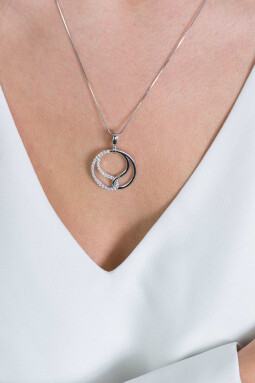 ZINZI zilveren hanger 25mm met clip-sluiting, symboliseert verbondenheid, witte zirconia's ZIH2119