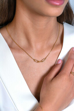 ZINZI gold plated zilveren schakel ketting 45cm met drie paperclip schakels, glad bewerkt witte zirconia's ZIC2330Y