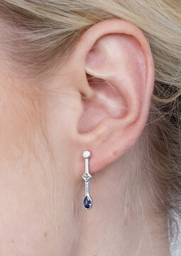 ZINZI zilveren oorsieraden staafje 22mm met rond driehoek druppel blauw ZIO2091
