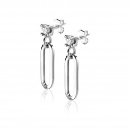 27mm ZINZI zilveren oorstekers met ovale schakel en witte zirconia gezet in luxe vierpootszetting ZIO-BF85
