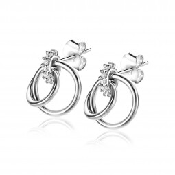 17mm ZINZI zilveren oorstekers met twee gladde ronde ogen mooi in elkaar verweven en luxe hangoog bezet met witte zirconia's ZIO-BF67