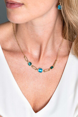 ZINZI gold plated zilveren collier met paperclip schakels en groen turquoise kleurstenen ZIC2332