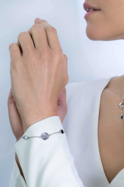 ZINZI zilveren fantasie armband met ronde zettingen zwart/grijs/wit 17-20 cm ZIA2109