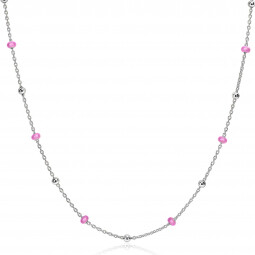 ZINZI zilveren fantasie ketting met 13 roze donuts en glanzende bolletjes 42-45cm ZIC2510