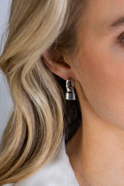 ZINZI zilveren oorbedels trendy slotje bezet met witte zirconia's 10mm ZICH2391 (excl. oorringen)
