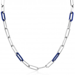 ZINZI zilveren ketting met paperclip-schakels en trendy schakels in lapis blauw 45cm ZIC2549