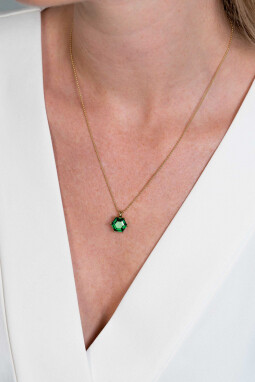 ZINZI zilveren hanger extra 14K geel verguld met zeshoekige groene kleursteen 15mm ZIH2259G