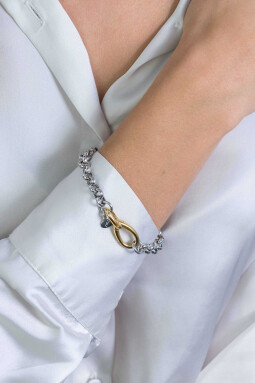 ZINZI zilveren armband met brede jasseron schakel bicolor 19,5cm ZIA2105