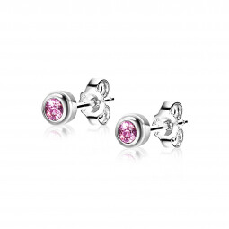 OKTOBER oorknoppen 4mm zilver met geboortesteen roze rozenkwarts zirconia

