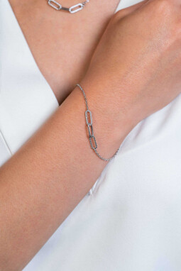 ZINZI zilveren schakel armband met drie paperclip schakels, glad bewerkt witte zirconia's ZIA2330