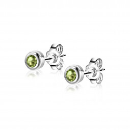 AUGUSTUS oorknoppen 4mm zilver met geboortesteen groen peridoot zirconia
