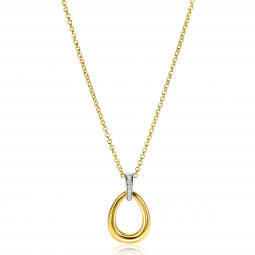 26mm ZINZI gold plated zilveren bicolor hanger druppelvorm glad met witte zirconia's ZIH1709Y (zonder collier)