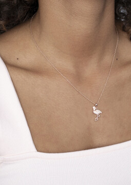 ZINZI zilveren flamingo hanger in 14K rosé verguld wit 18mm ZIH2086