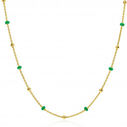 ZINZI gold plated zilveren fantasie ketting met 13 groene donuts en glanzende bolletjes 42-45cm ZIC2509