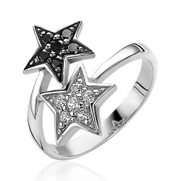 ZINZI zilveren multi-look ring met twee sterren zwart witte zirconia's ZIR641