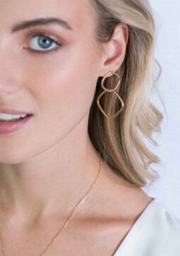 ZINZI zilveren trendy oorhangers 14K geel verguld 45mm verbonden grote vierkanten ZIO2096G