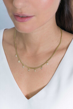 ZINZI zilveren gourmet collier 14K geel verguld met baguette zirconia's 40-45cm ZIC2104Y