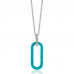 ZINZI grote ovale hanger 38mm in trendy turquoise en luxe zilveren hangoog ZIH2456T