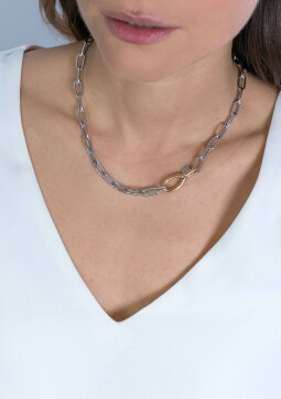 ZINZI zilveren luxe collier met brede paperclip schakel bicolor 43cm ZIC2106