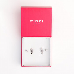 Cadeauset 'Twice Nice'. Zilveren gladde oorringen 12mm (ZIO194) + zilveren oorstekers bezet met witte zirconia's (ZIO1984). Cadeauset6