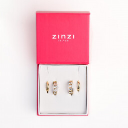 Cadeauset 'Shiny Ears'. Zilveren goldplated gladde oorringen 12mm (ZIO194G) + zilveren bicolor oorsieraden 16mm bezet met witte zirconia's (ZIO2251). Cadeauset7