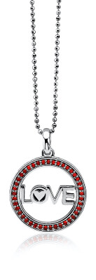 ZINZI zilveren hanger met LOVE in rand 25mm rood LOVEH08R