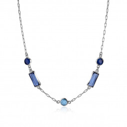 ZINZI zilveren paperclip schakel ketting met ronde en rechthoek zettingen blauw/kobalt 42-45 cm ZIC-BF44
