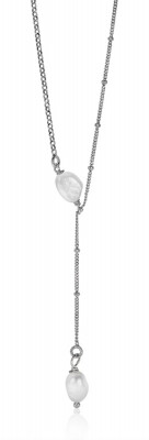 ZINZI zilveren Y-collier 45cm met bolletjes en witte parels ZIC2187