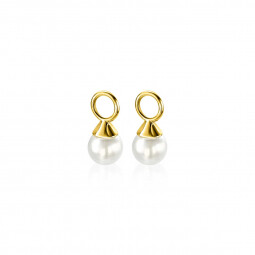 ZINZI gold plated zilveren oorbedels parels wit 6mm ZICH1749WG (zonder oorringen)